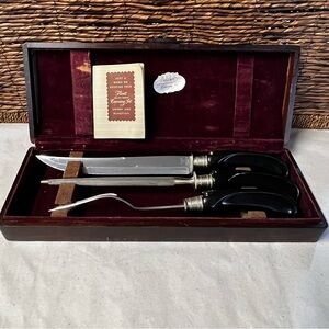 EKCO Flint Hollow CoreVintage Knife Carving Set Wood Box USA Bakelite Handles